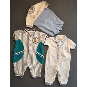 Vtg Baby Boys 6-9 Months- One Piece Outfits Baseball Nautical Retro 80s‎ 90s Y2K